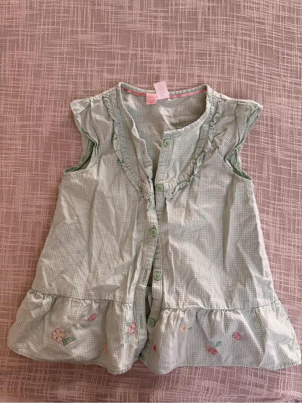OshKosh B’gosh Girls Size 6X Green Gingham Ruffle Floral Top